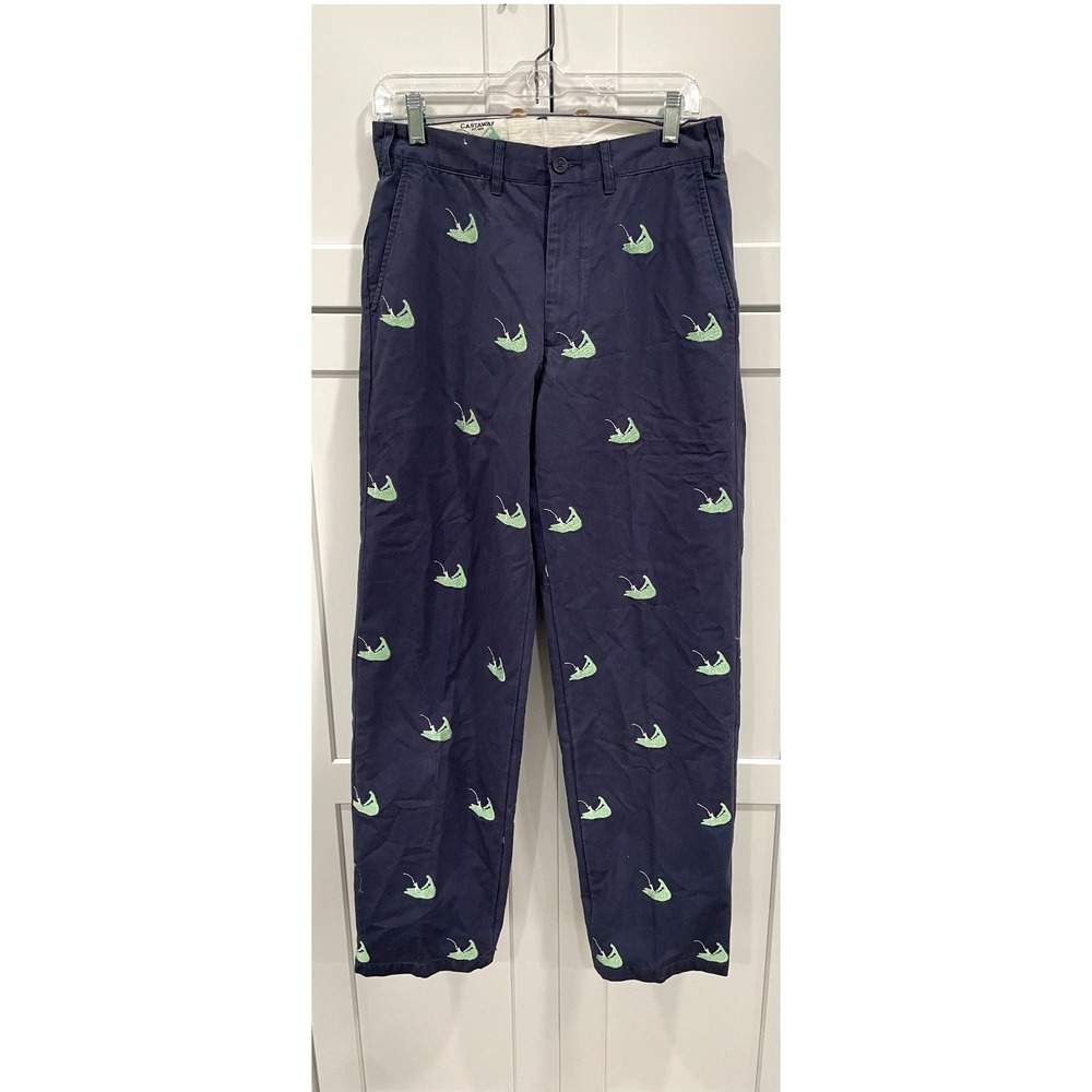 Castaway Nantucket Island Mens Blue Chino Pants Fishing Embroidered‎ 30x31